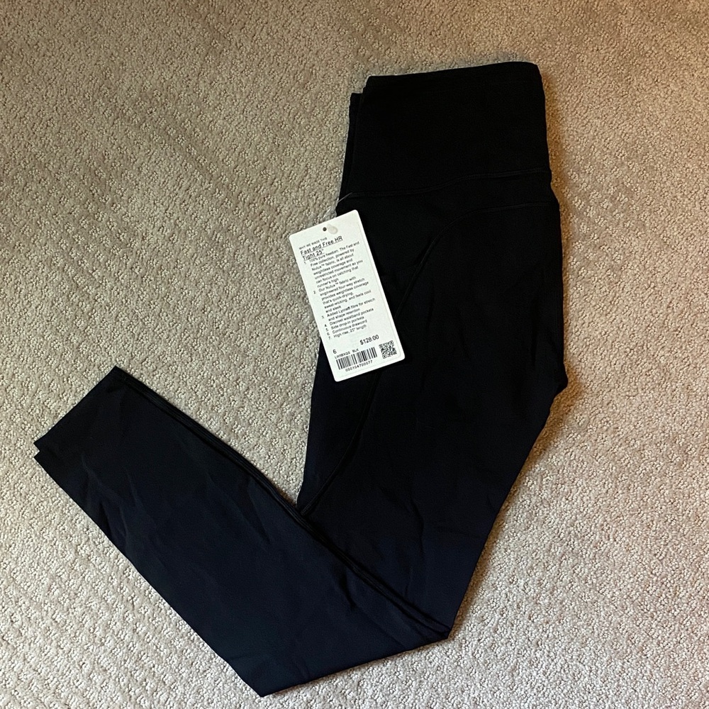 Brand New with tags black lululemon fast and free HR 25” leggings.